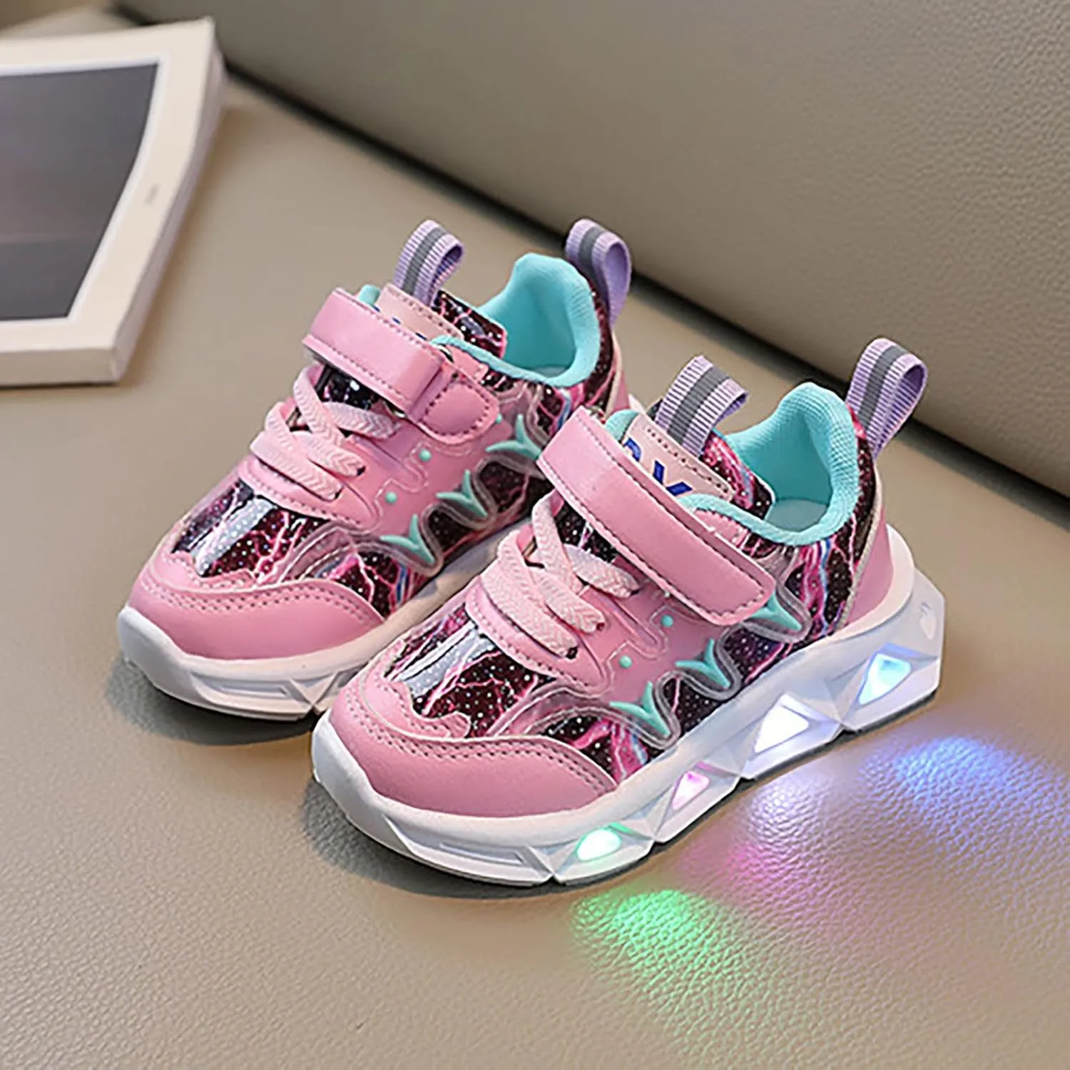 LED Charged Light Up Shoes for Boys Girls Breathable Soft Sole Strap Collision Color Toddler Shoes