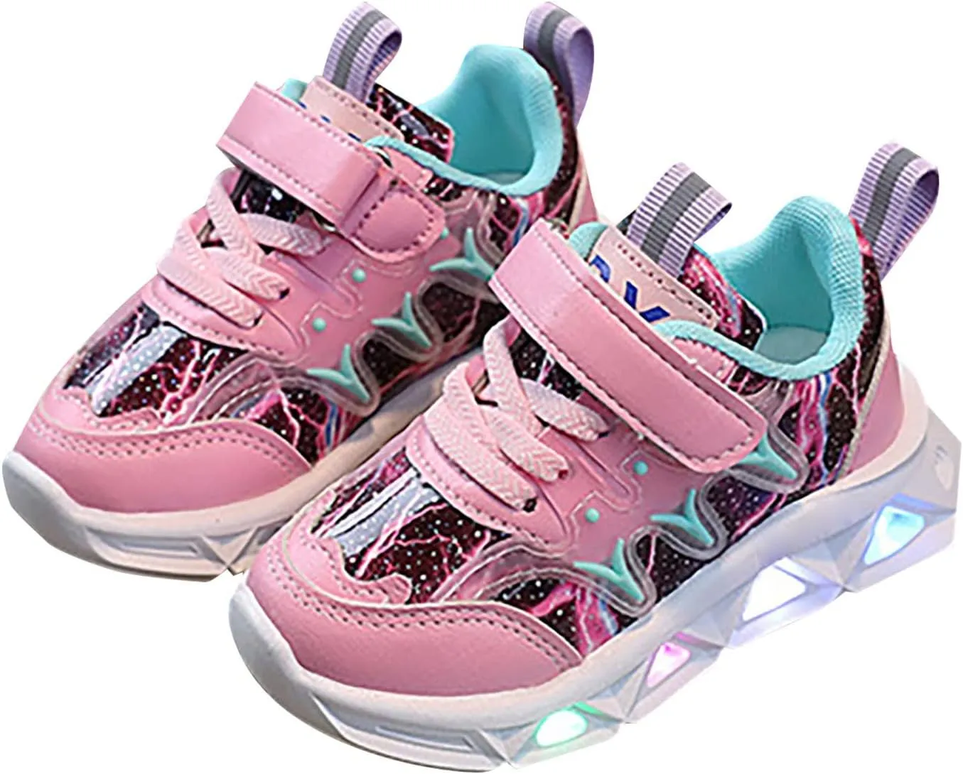 LED Charged Light Up Shoes for Boys Girls Breathable Soft Sole Strap Collision Color Toddler Shoes
