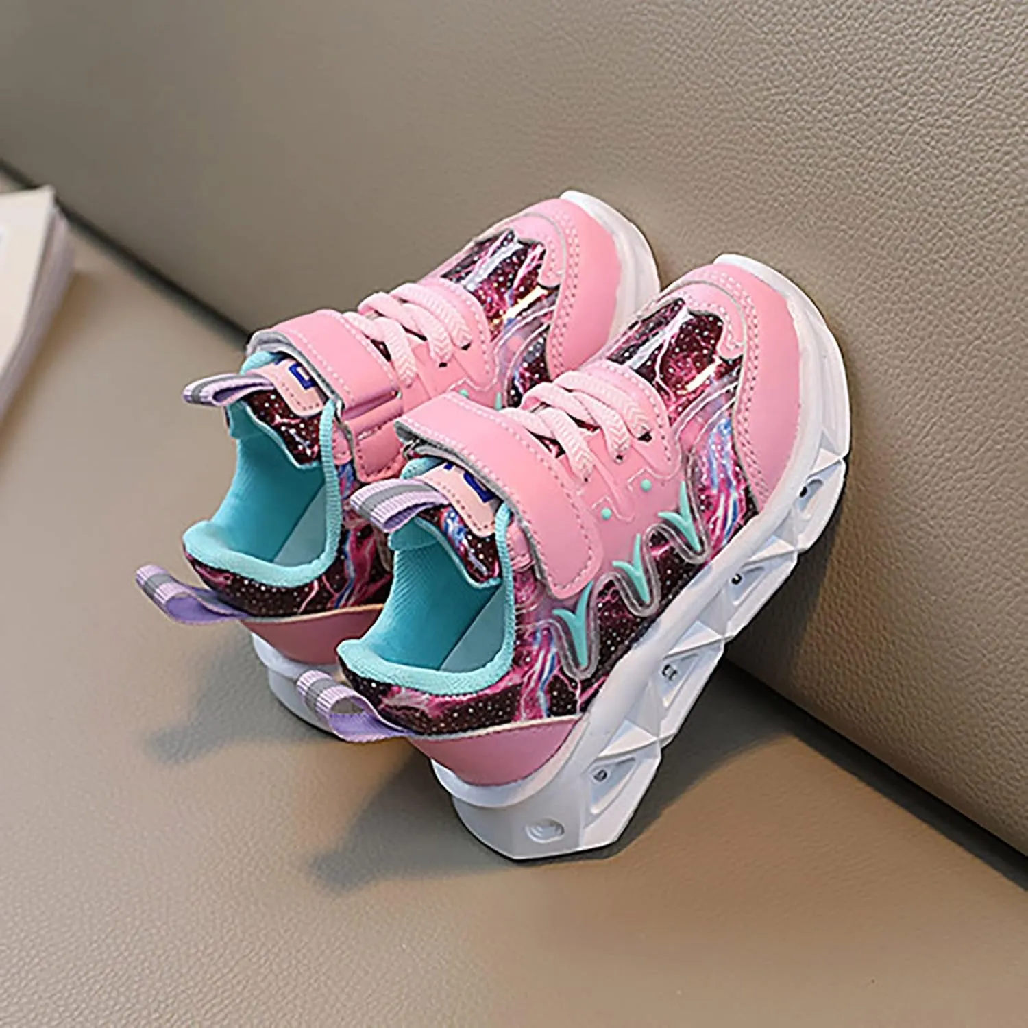 LED Charged Light Up Shoes for Boys Girls Breathable Soft Sole Strap Collision Color Toddler Shoes