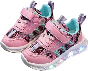 LED Charged Light Up Shoes for Boys Girls Breathable Soft Sole Strap Collision Color Toddler Shoes