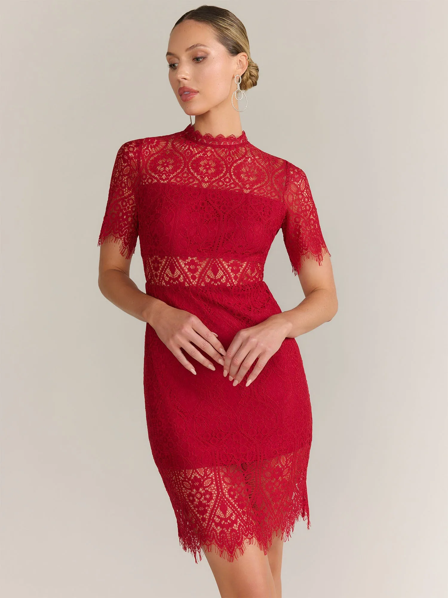 Lena Short Sleeve Scallop Hem Lace Mini Dress - Brands We Love