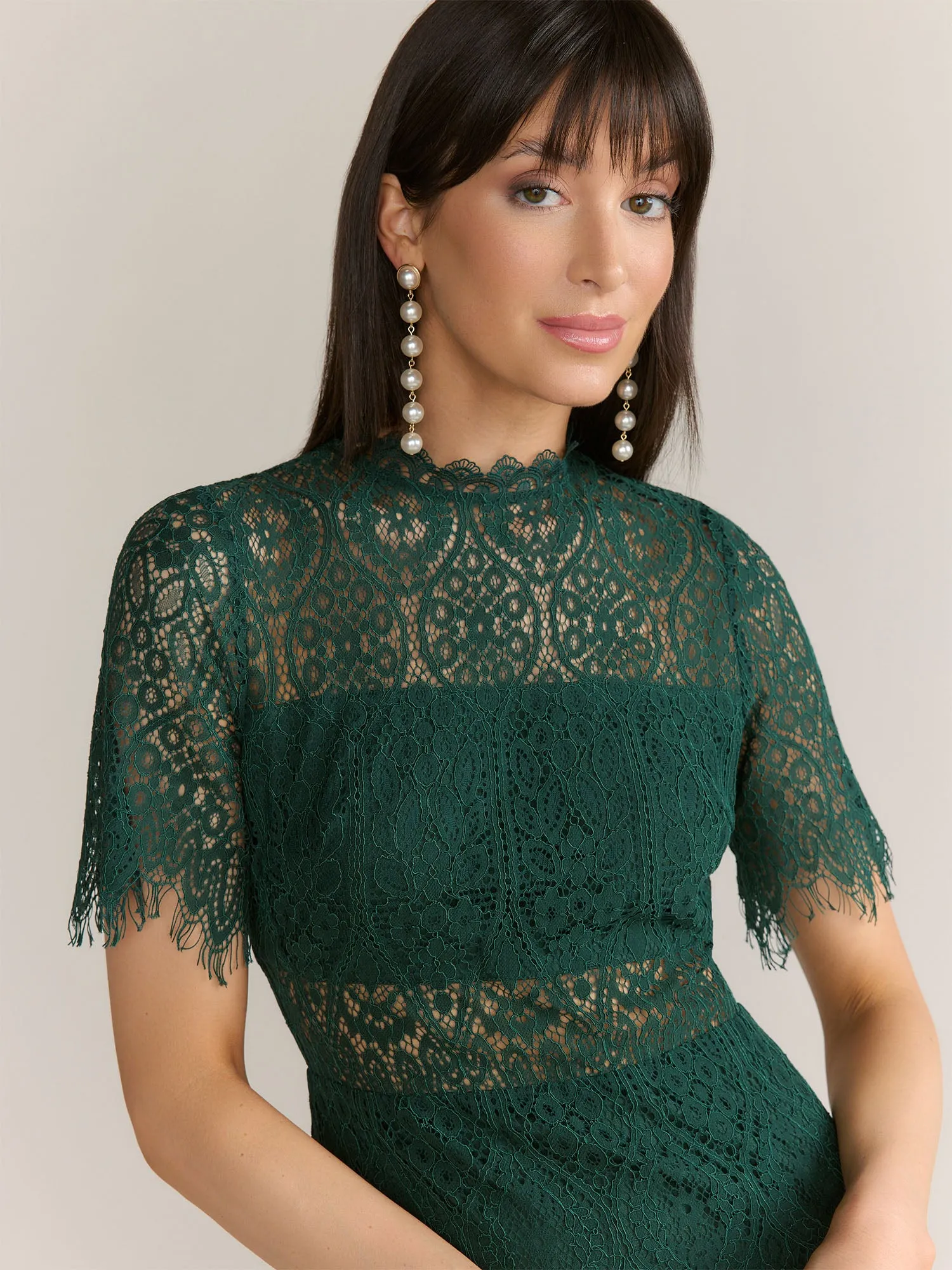 Lena Short Sleeve Scallop Hem Lace Mini Dress - Brands We Love