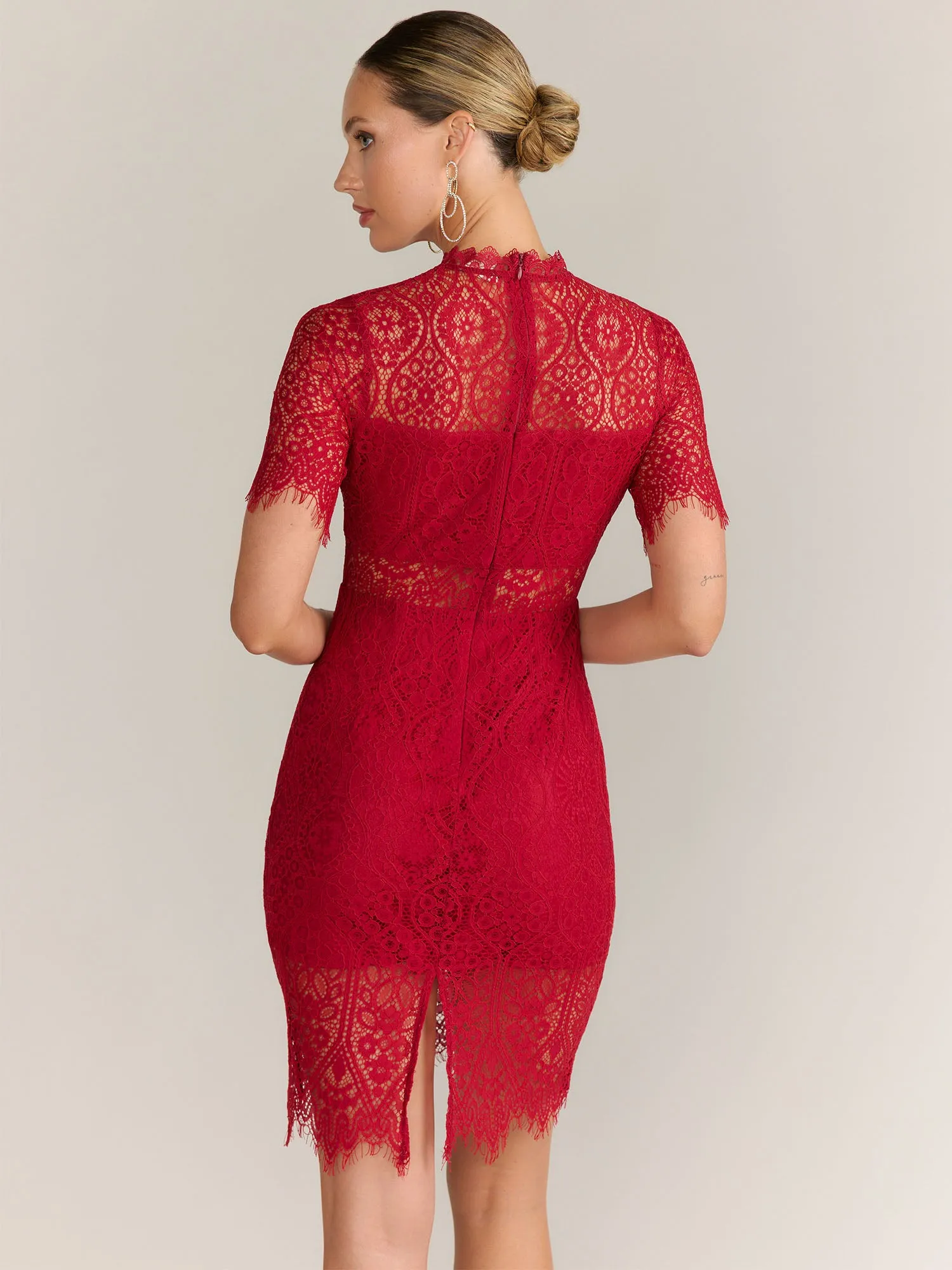 Lena Short Sleeve Scallop Hem Lace Mini Dress - Brands We Love
