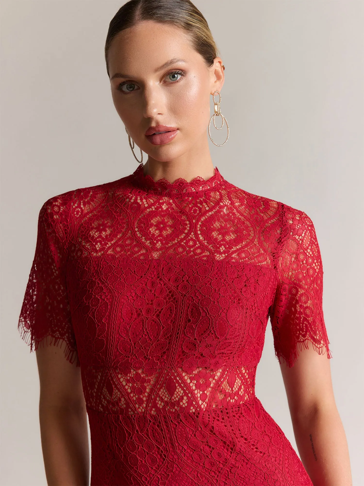 Lena Short Sleeve Scallop Hem Lace Mini Dress - Brands We Love