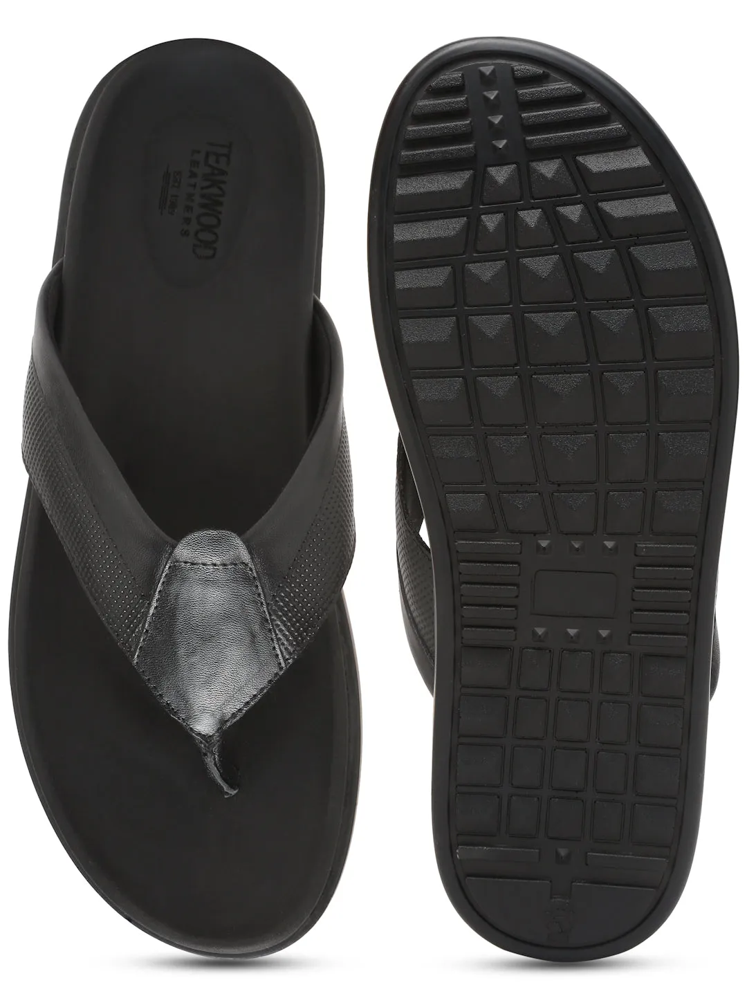 Men Black Leather Slip On Sandals