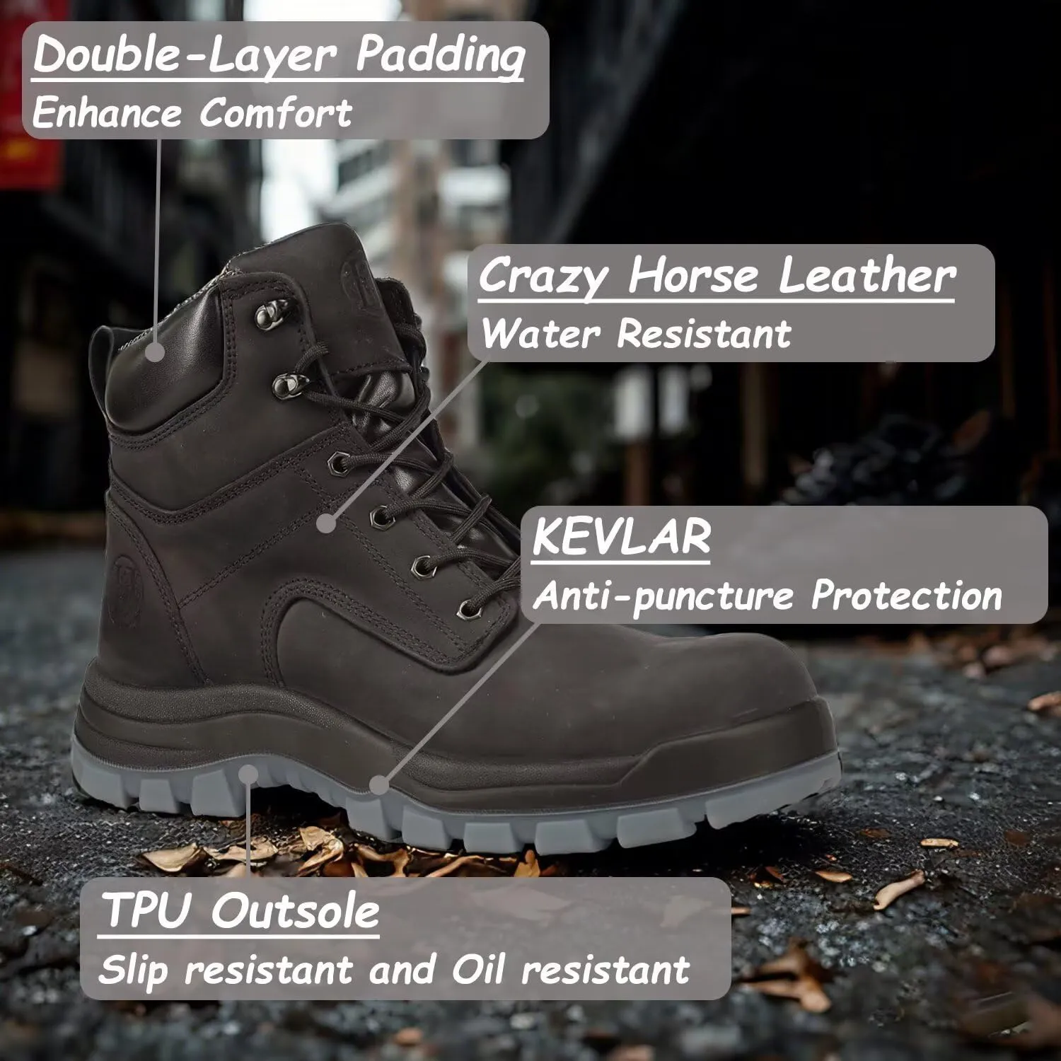 Mens 6" Soft Toe & Composite Toe Work Boots, Brown & Black, Slip Resistant, Water Resistant, Anti-Puncture, Lightweight & Durable Boots for Construction