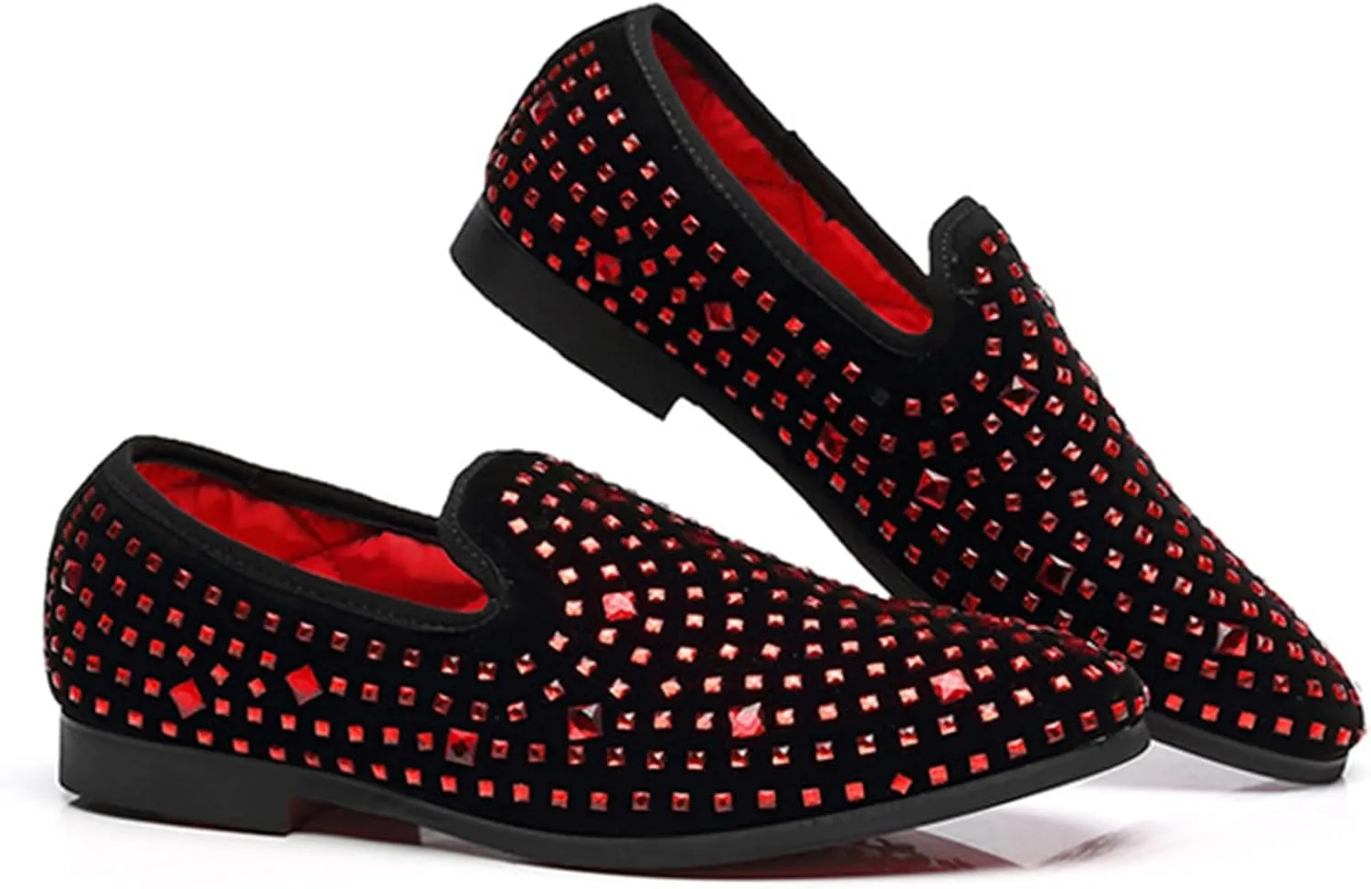Men's Glitter Rhinestone Slip-On Loafers, Classic Suede Tuxedo Dress Shoes Moccasin Party Wedding Penny Sequin Shoes.