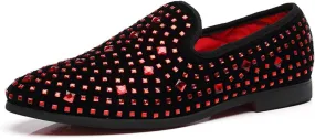Men's Glitter Rhinestone Slip-On Loafers, Classic Suede Tuxedo Dress Shoes Moccasin Party Wedding Penny Sequin Shoes.