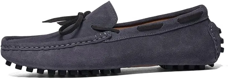 Mens Loafers Shoe Round Toe Nubuck Leather Driving Loafers Lightweight Flexible Resistant Classic Slip On