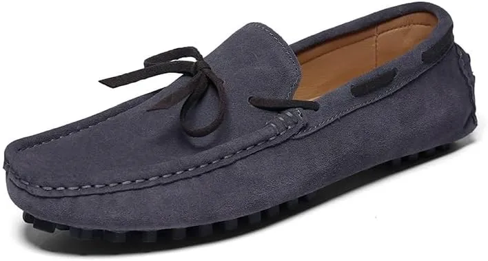 Mens Loafers Shoe Round Toe Nubuck Leather Driving Loafers Lightweight Flexible Resistant Classic Slip On