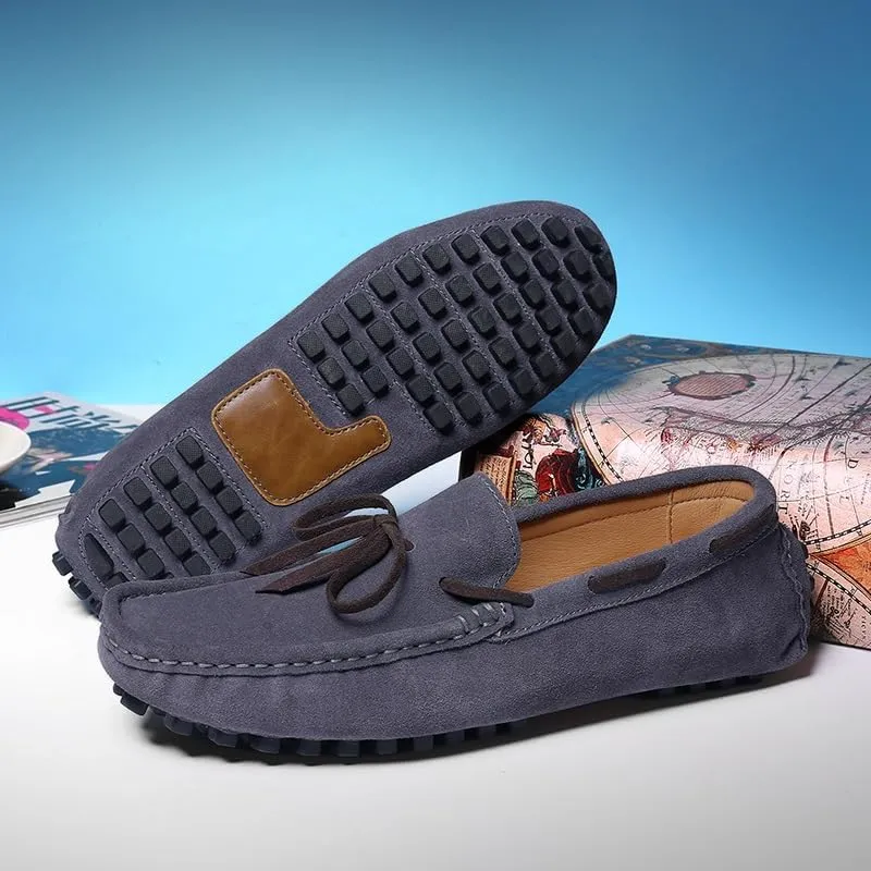 Mens Loafers Shoe Round Toe Nubuck Leather Driving Loafers Lightweight Flexible Resistant Classic Slip On