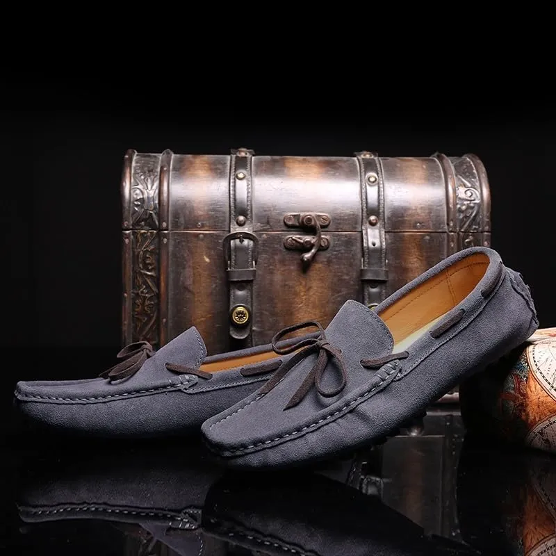 Mens Loafers Shoe Round Toe Nubuck Leather Driving Loafers Lightweight Flexible Resistant Classic Slip On