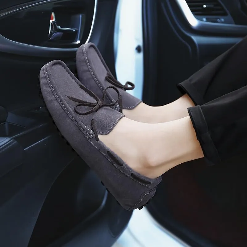 Mens Loafers Shoe Round Toe Nubuck Leather Driving Loafers Lightweight Flexible Resistant Classic Slip On