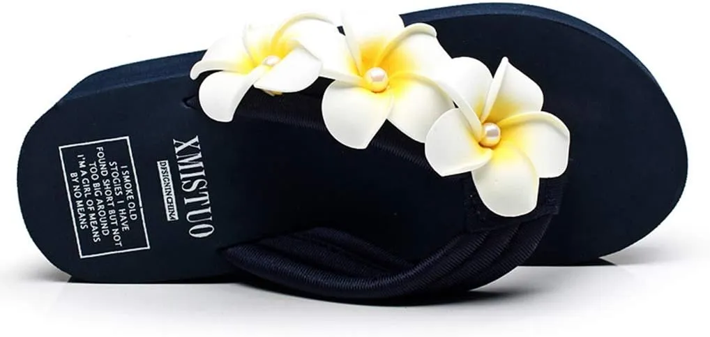 MIOKE Women's Boho Flowers Wedge Flipflops Sandals Summer Comfort Platform Anti-Slip Beach Thong Sandals