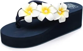 MIOKE Women's Boho Flowers Wedge Flipflops Sandals Summer Comfort Platform Anti-Slip Beach Thong Sandals