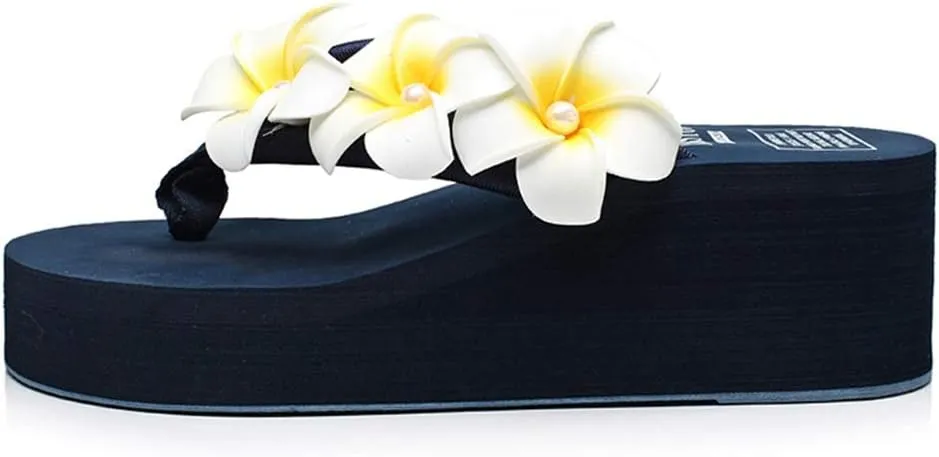 MIOKE Women's Boho Flowers Wedge Flipflops Sandals Summer Comfort Platform Anti-Slip Beach Thong Sandals