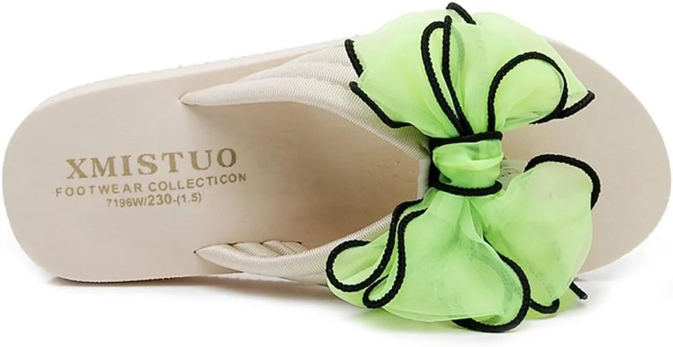 MIOKE Women's Fashion Summer Flat Flipflops Boho Bowknot Comfy Nonslip Platform Beach Slippers Sandals