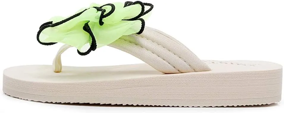MIOKE Women's Fashion Summer Flat Flipflops Boho Bowknot Comfy Nonslip Platform Beach Slippers Sandals