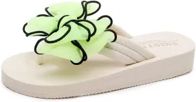 MIOKE Women's Fashion Summer Flat Flipflops Boho Bowknot Comfy Nonslip Platform Beach Slippers Sandals