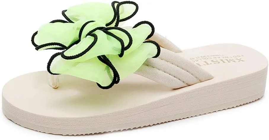 MIOKE Women's Fashion Summer Flat Flipflops Boho Bowknot Comfy Nonslip Platform Beach Slippers Sandals