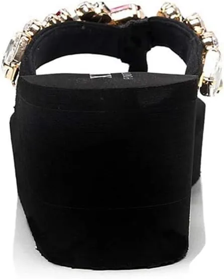 MIOKE Women's Sparkly Rhinestone Wedge Flipflops Summer Platform High Heel Anti-Slip Beach Thong Sandals