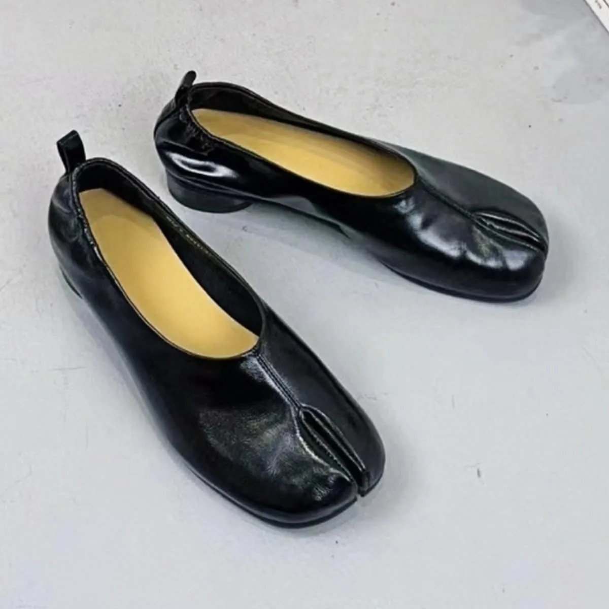 Modern Style Slip-on Tabi Ballet Flats Shoes for Women Genuine Leather Mary Jane Flat Closed Split-Toe Low-Cut Comfort Office Work