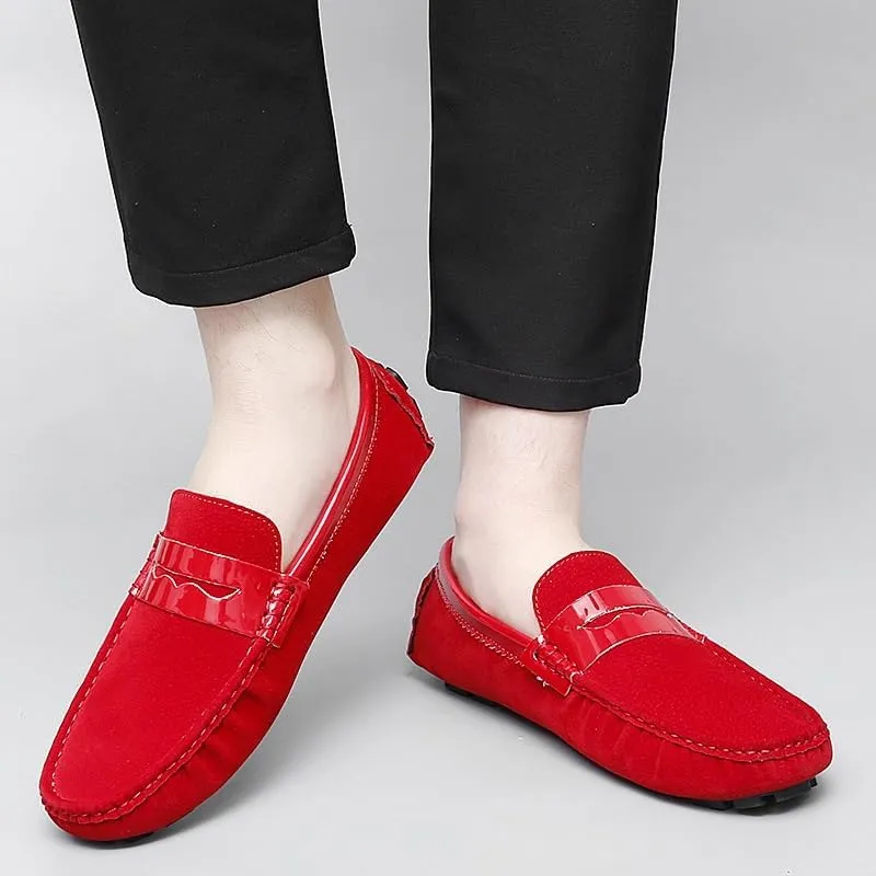 New Men's Loafers Round Toe PU Leather Penny Driving Loafers Flat Heel Anti-Slip Flexible Walking Classic Slip-ons