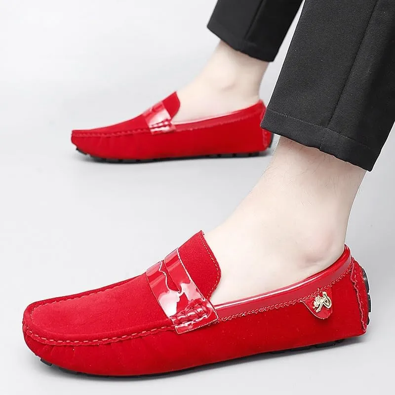 New Men's Loafers Round Toe PU Leather Penny Driving Loafers Flat Heel Anti-Slip Flexible Walking Classic Slip-ons