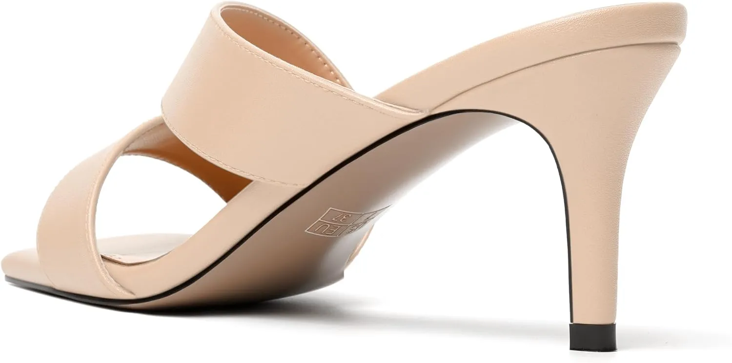 NUMALEO Womens Matte Slip On Party Open Toe Casual stylish Stiletto Mid Heel Heeled Sandals 2.5 Inch