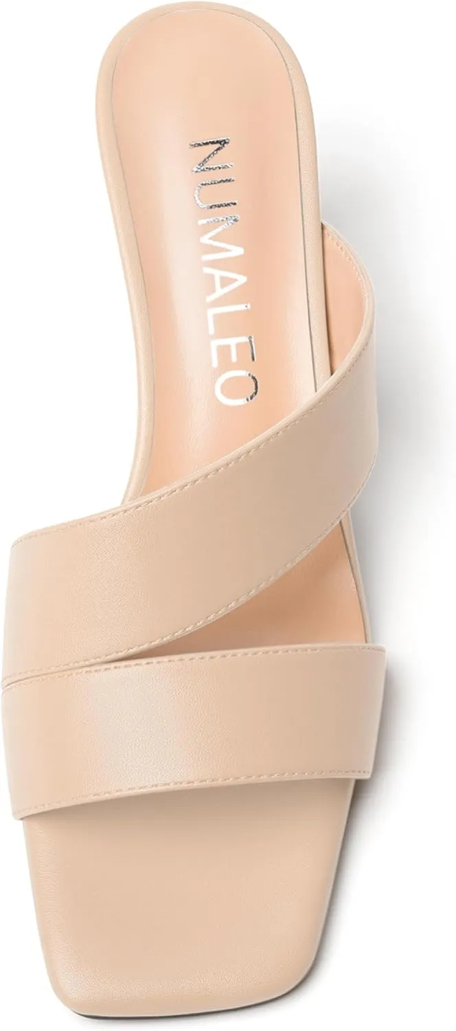 NUMALEO Womens Matte Slip On Party Open Toe Casual stylish Stiletto Mid Heel Heeled Sandals 2.5 Inch