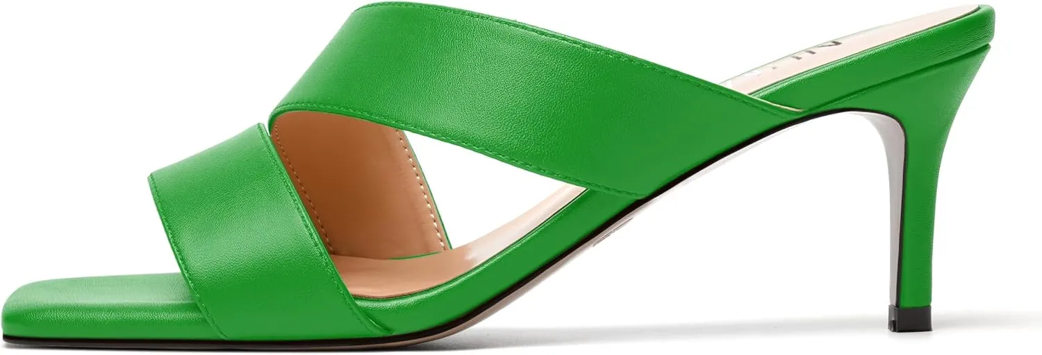 NUMALEO Womens Matte Slip On Party Open Toe Casual stylish Stiletto Mid Heel Heeled Sandals 2.5 Inch