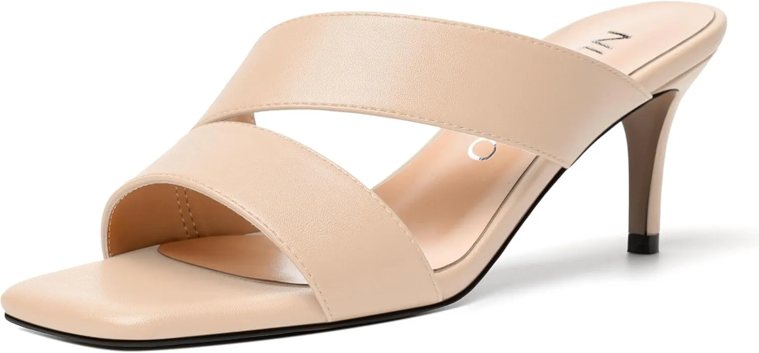 NUMALEO Womens Matte Slip On Party Open Toe Casual stylish Stiletto Mid Heel Heeled Sandals 2.5 Inch