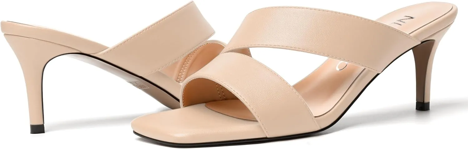 NUMALEO Womens Matte Slip On Party Open Toe Casual stylish Stiletto Mid Heel Heeled Sandals 2.5 Inch