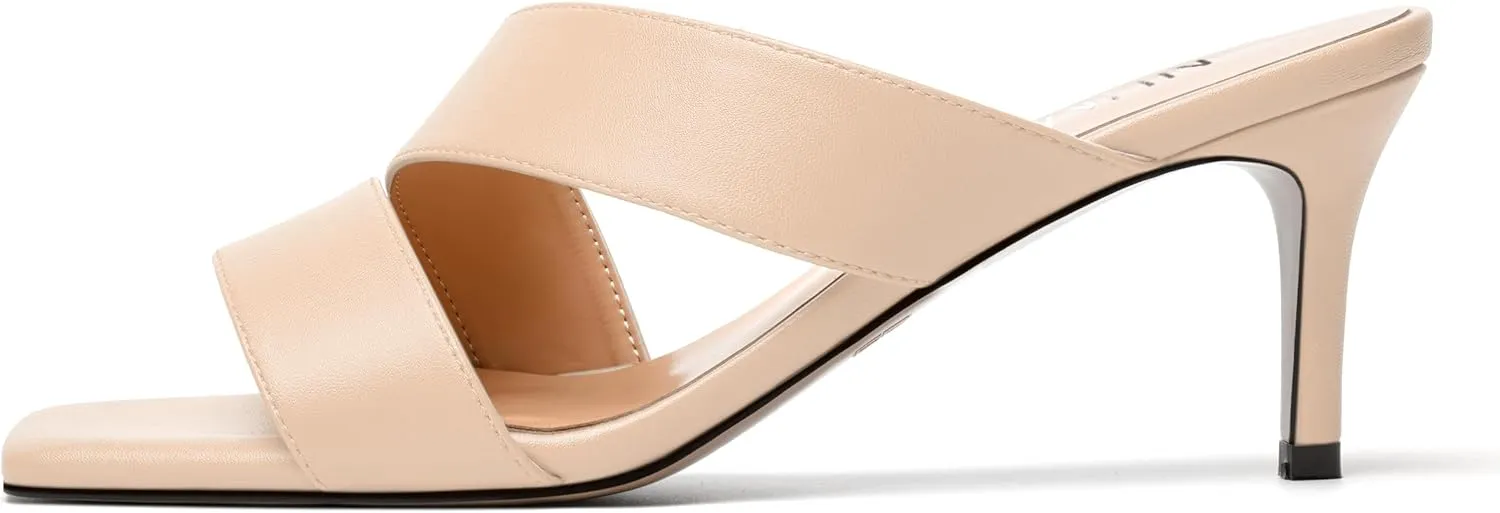 NUMALEO Womens Matte Slip On Party Open Toe Casual stylish Stiletto Mid Heel Heeled Sandals 2.5 Inch