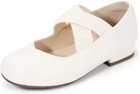 PANDANINJIA Girls Dress Shoes Ballet Flats Mary Jane Elastic Cross Strap Little Big Kid Low Heels Flower Girl Shoes