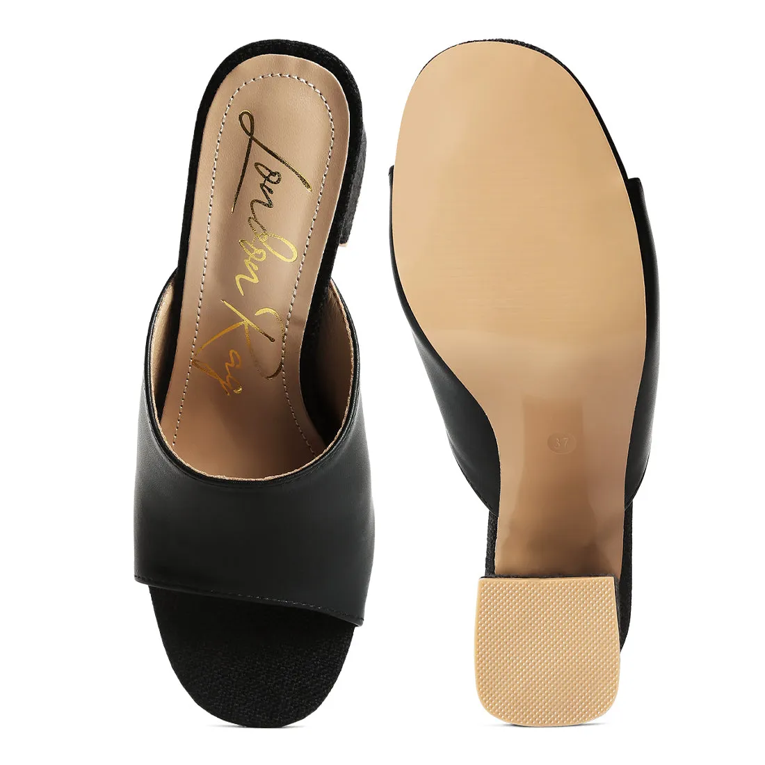 PU Block Heel Slip On Sandals