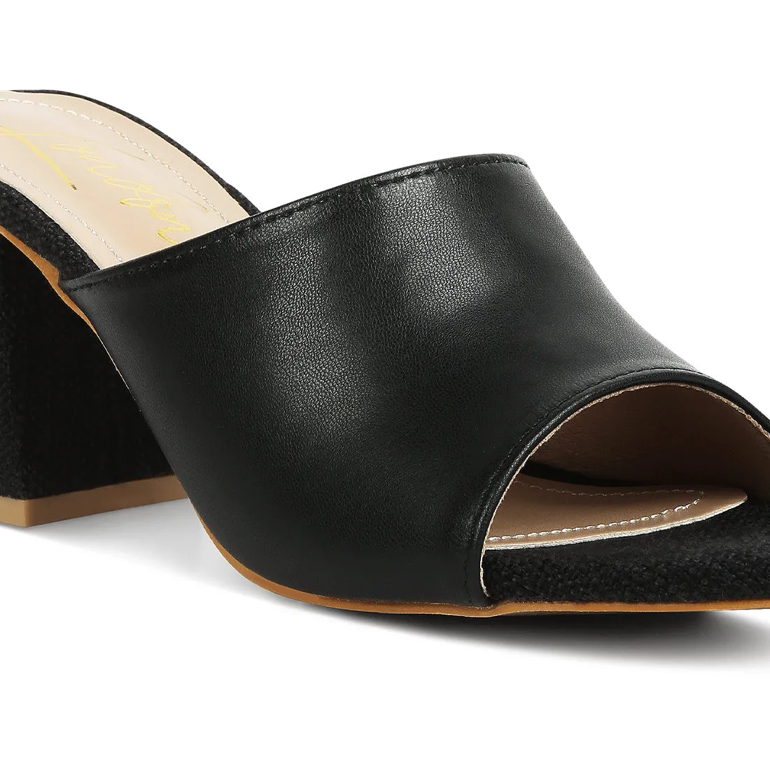 PU Block Heel Slip On Sandals