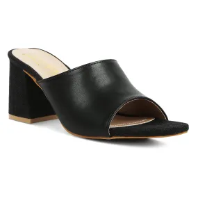 PU Block Heel Slip On Sandals
