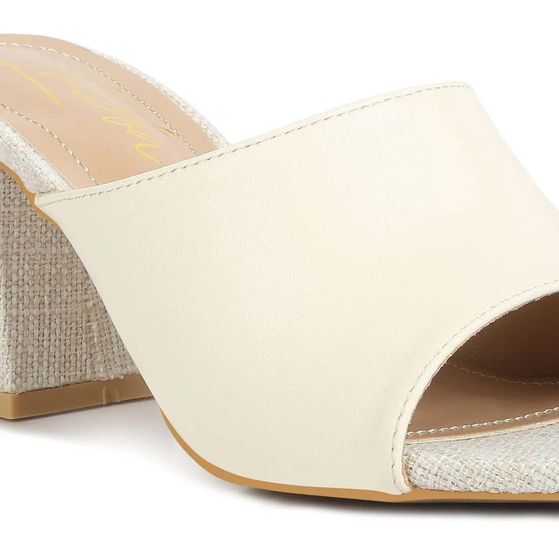PU Block Heel Slip On Sandals