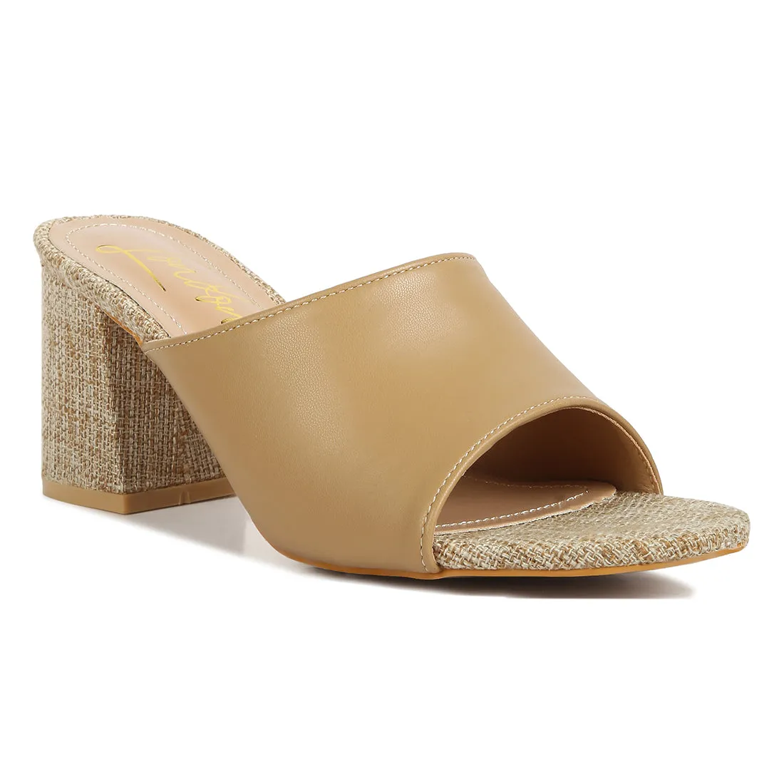 PU Block Heel Slip On Sandals