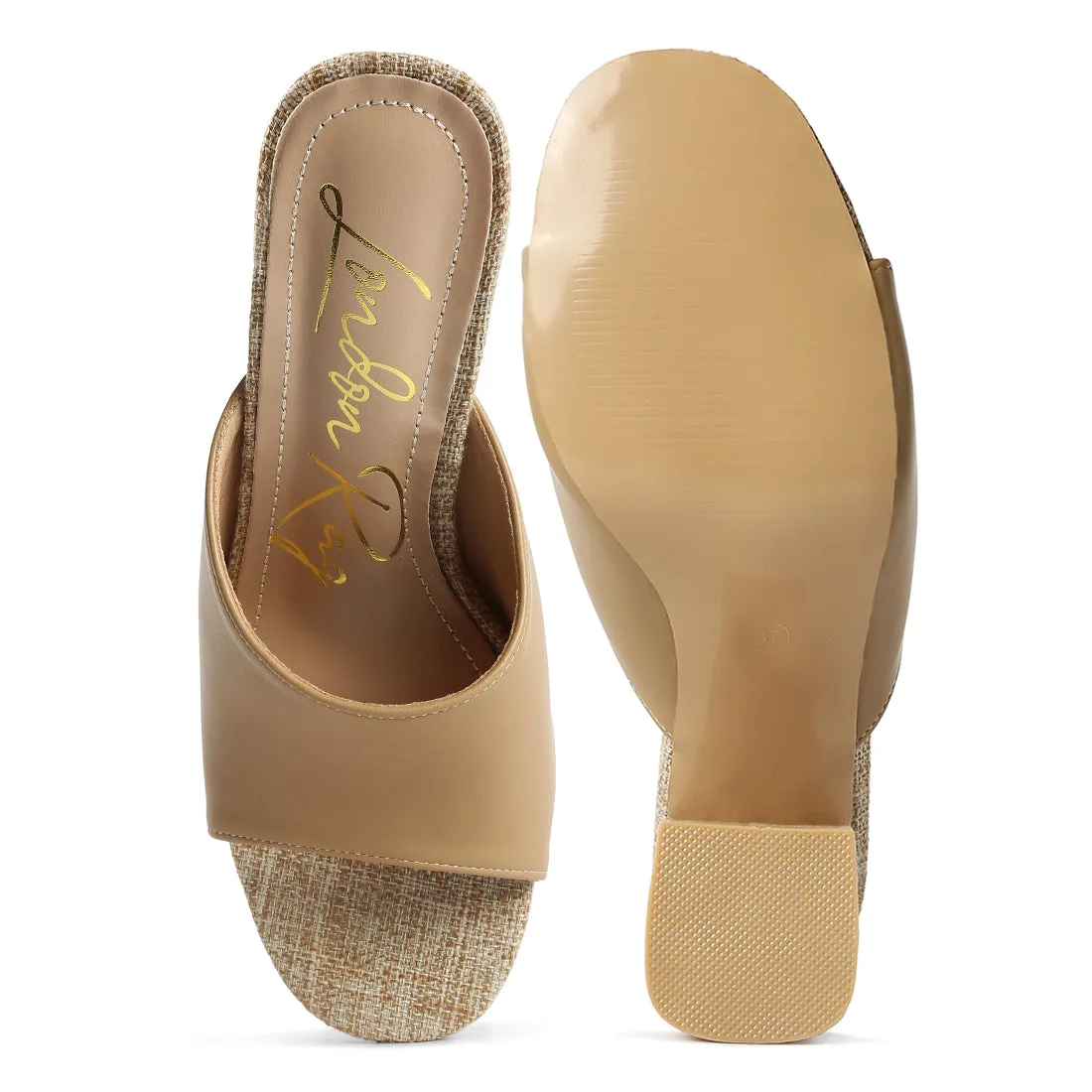PU Block Heel Slip On Sandals