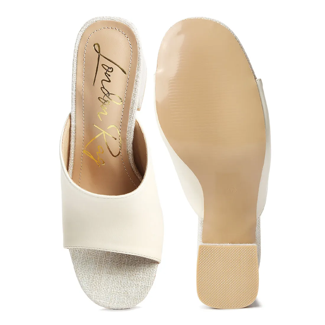 PU Block Heel Slip On Sandals