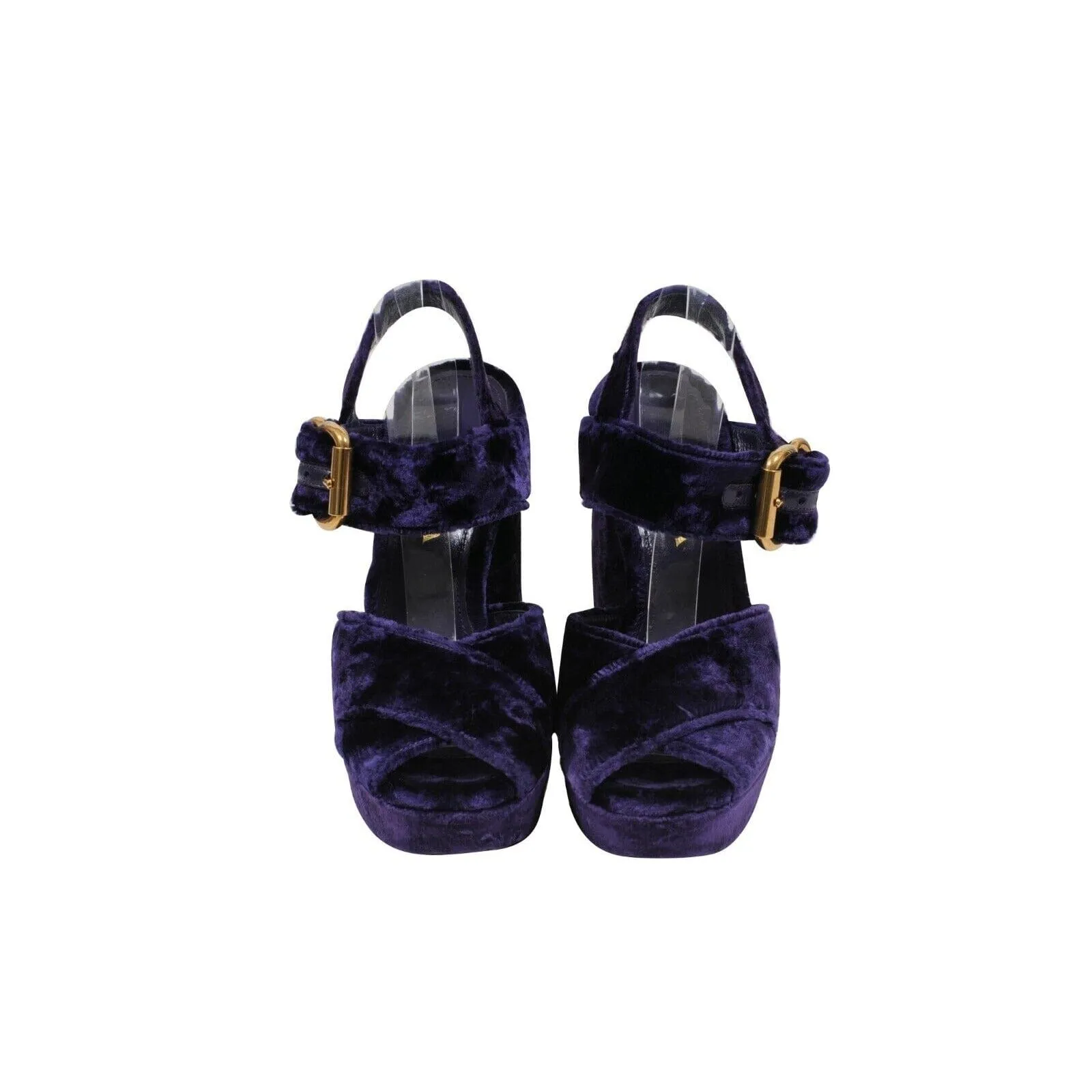 Purple Crushed Velvet Platform Sandals 130mm Heels