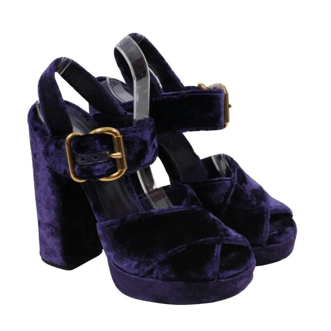 Purple Crushed Velvet Platform Sandals 130mm Heels