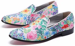 Santimon Mens Casual Flats Slip On Ultra-Lightweight Classic Tuxedo Floral Print Walking Travel Leisure Comfortable Driving Loafers