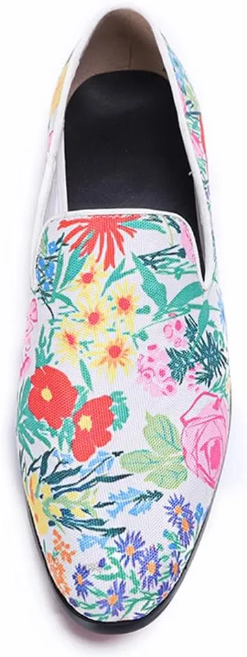 Santimon Mens Casual Flats Slip On Ultra-Lightweight Classic Tuxedo Floral Print Walking Travel Leisure Comfortable Driving Loafers