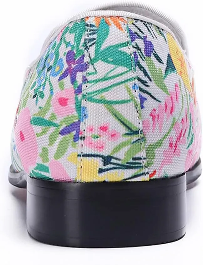 Santimon Mens Casual Flats Slip On Ultra-Lightweight Classic Tuxedo Floral Print Walking Travel Leisure Comfortable Driving Loafers