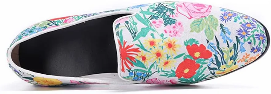 Santimon Mens Casual Flats Slip On Ultra-Lightweight Classic Tuxedo Floral Print Walking Travel Leisure Comfortable Driving Loafers