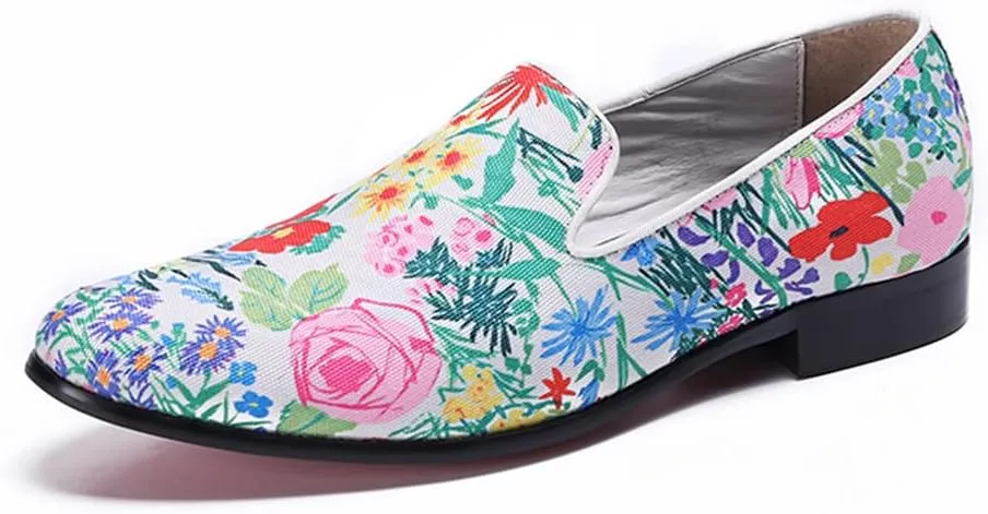 Santimon Mens Casual Flats Slip On Ultra-Lightweight Classic Tuxedo Floral Print Walking Travel Leisure Comfortable Driving Loafers