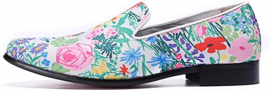 Santimon Mens Casual Flats Slip On Ultra-Lightweight Classic Tuxedo Floral Print Walking Travel Leisure Comfortable Driving Loafers